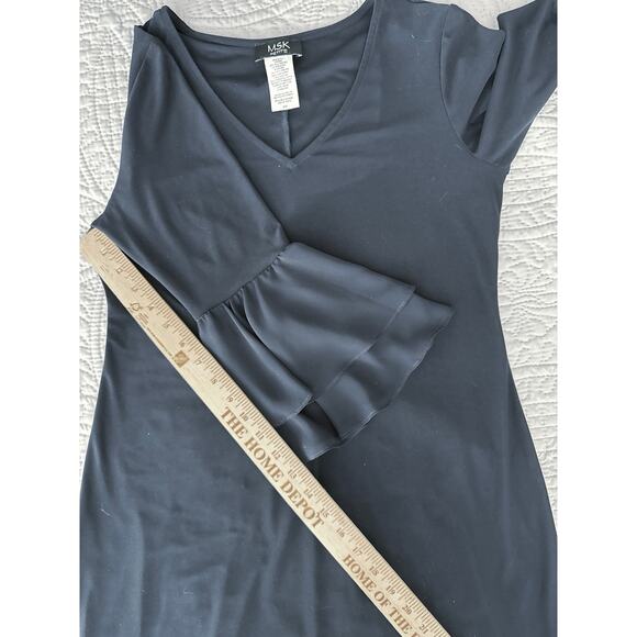 MSK Petite Navy Blue Shift Dress Size MP Ruffled Bell Sleeves V Neck Mini Party - Picture 7 of 7